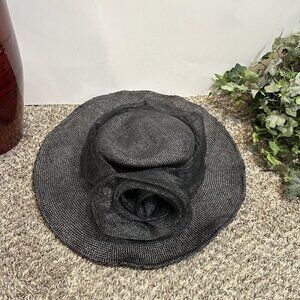 VINTAGE Henri Bendel Wide Brim Black Straw Church Sun Hat ITALY